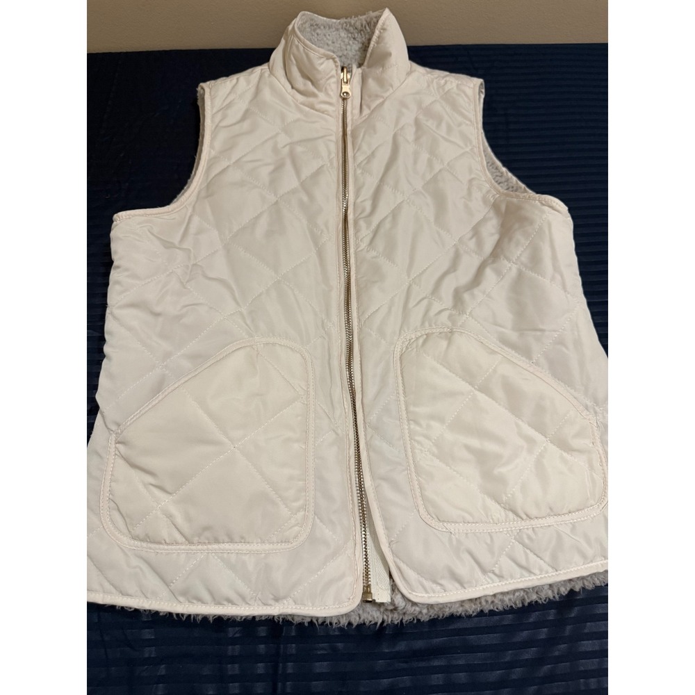Miami Quilted Puffer Vest Cream Ivory Sherpa Lined Full Zip Small JK00808-F